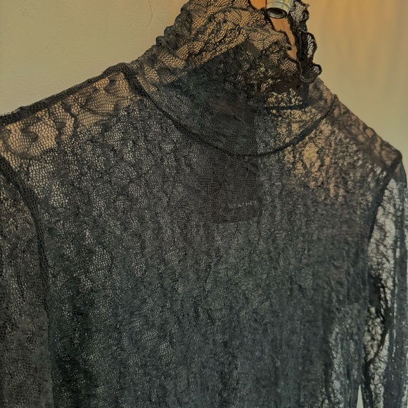 SOLD All Over Lace stretch Turtleneck Top in Black - Picture 5 of 17